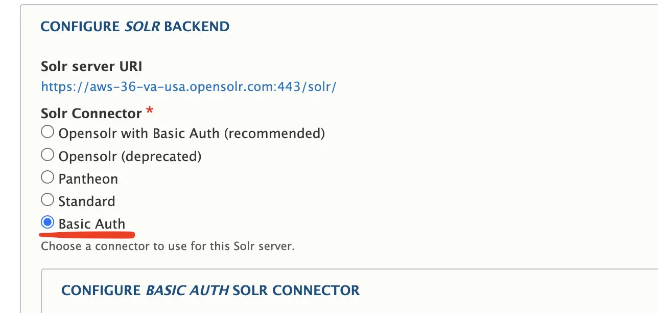 Opensolr Drupal Basic Auth Configuration
