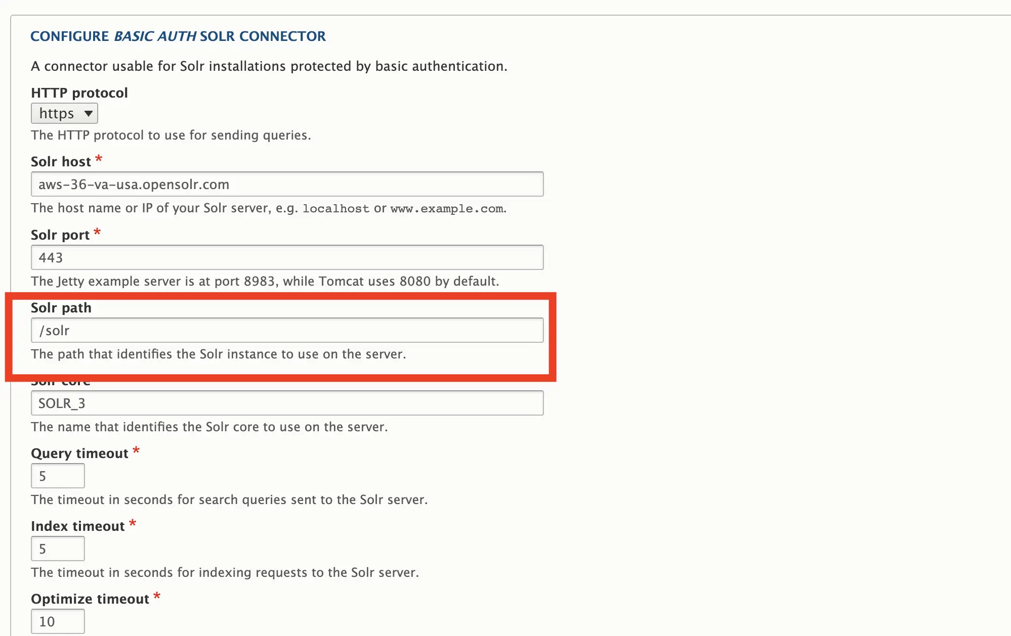 Drupal Opensolr Config
